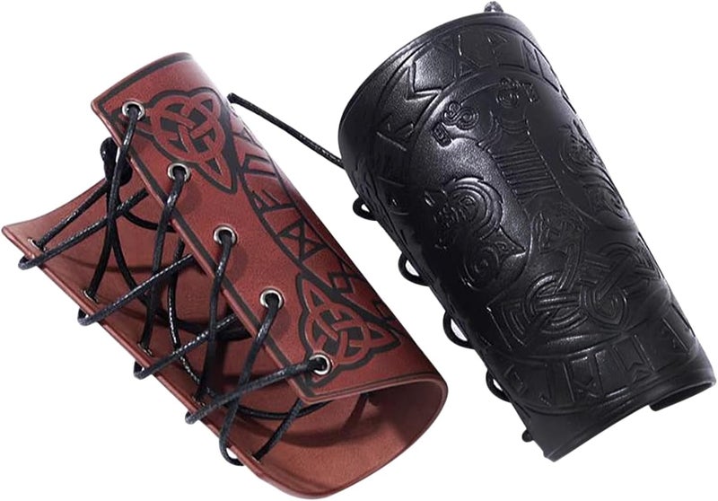 MioCloth Faux Leather Arm Guards Wristband, Medieval Gauntlet Viking Cosplay for Men Women Goth Accessories - Image 3